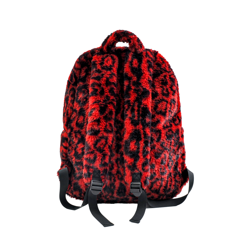 RED LEOPARD FUR BACKPACK