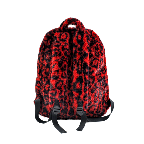 RED LEOPARD FUR BACKPACK