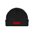 RED TAGGED EMBROIDERED BEANIE - BLACK