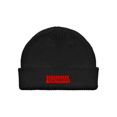 RED TAGGED EMBROIDERED BEANIE - BLACK