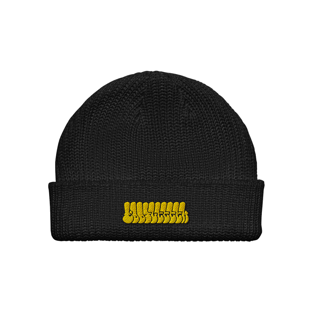 YELLOW TAGGED EMBROIDERED BEANIE - BLACK