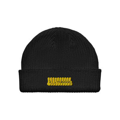 YELLOW TAGGED EMBROIDERED BEANIE - BLACK