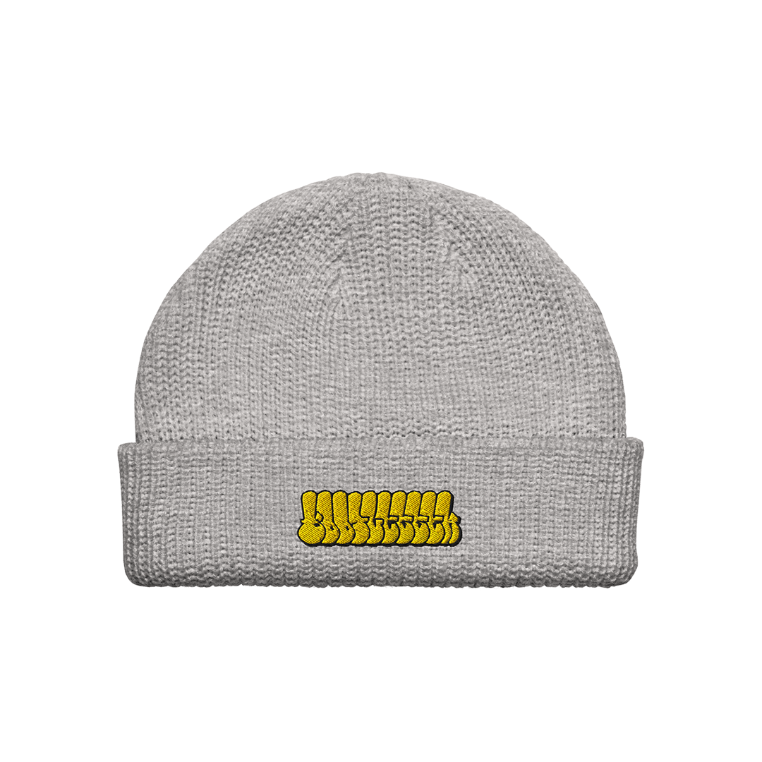 YELLOW TAGGED EMBROIDERED BEANIE - HEATHER GRAY