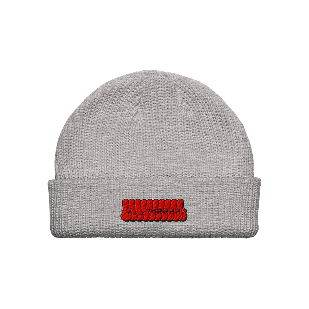 RED TAGGED EMBROIDERED BEANIE - HEATHER GRAY
