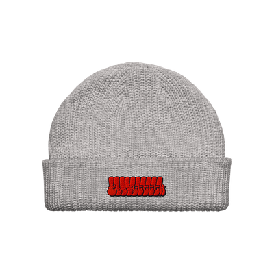 RED TAGGED EMBROIDERED BEANIE - HEATHER GRAY