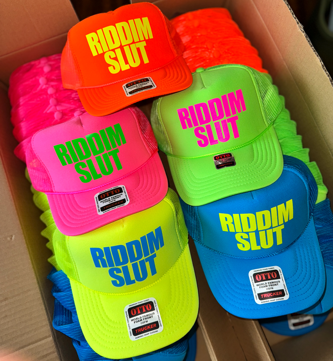 RIDDIM SLUT NEON ORANGE TRUCKER HAT
