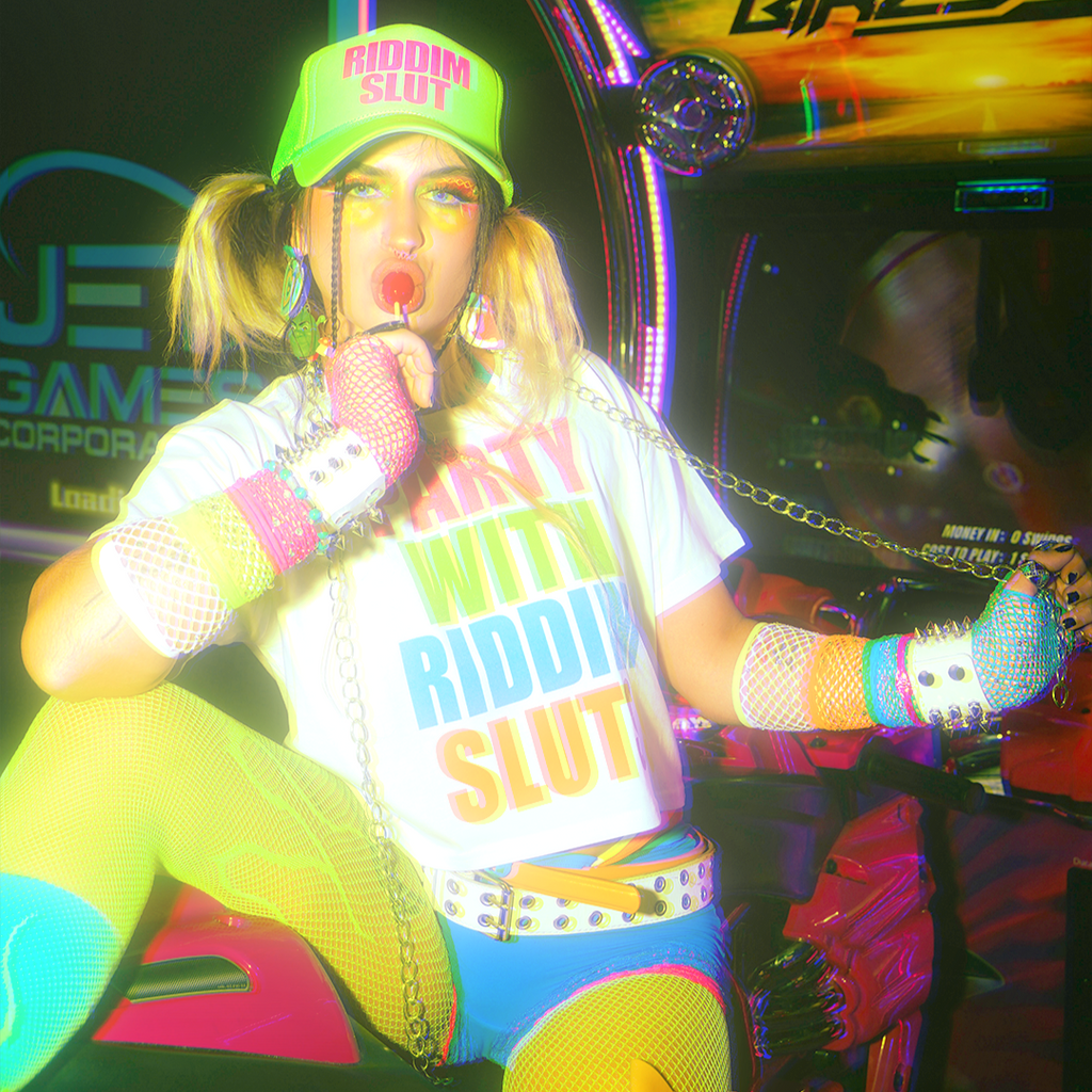 RIDDIM SLUT NEON GREEN TRUCKER HAT