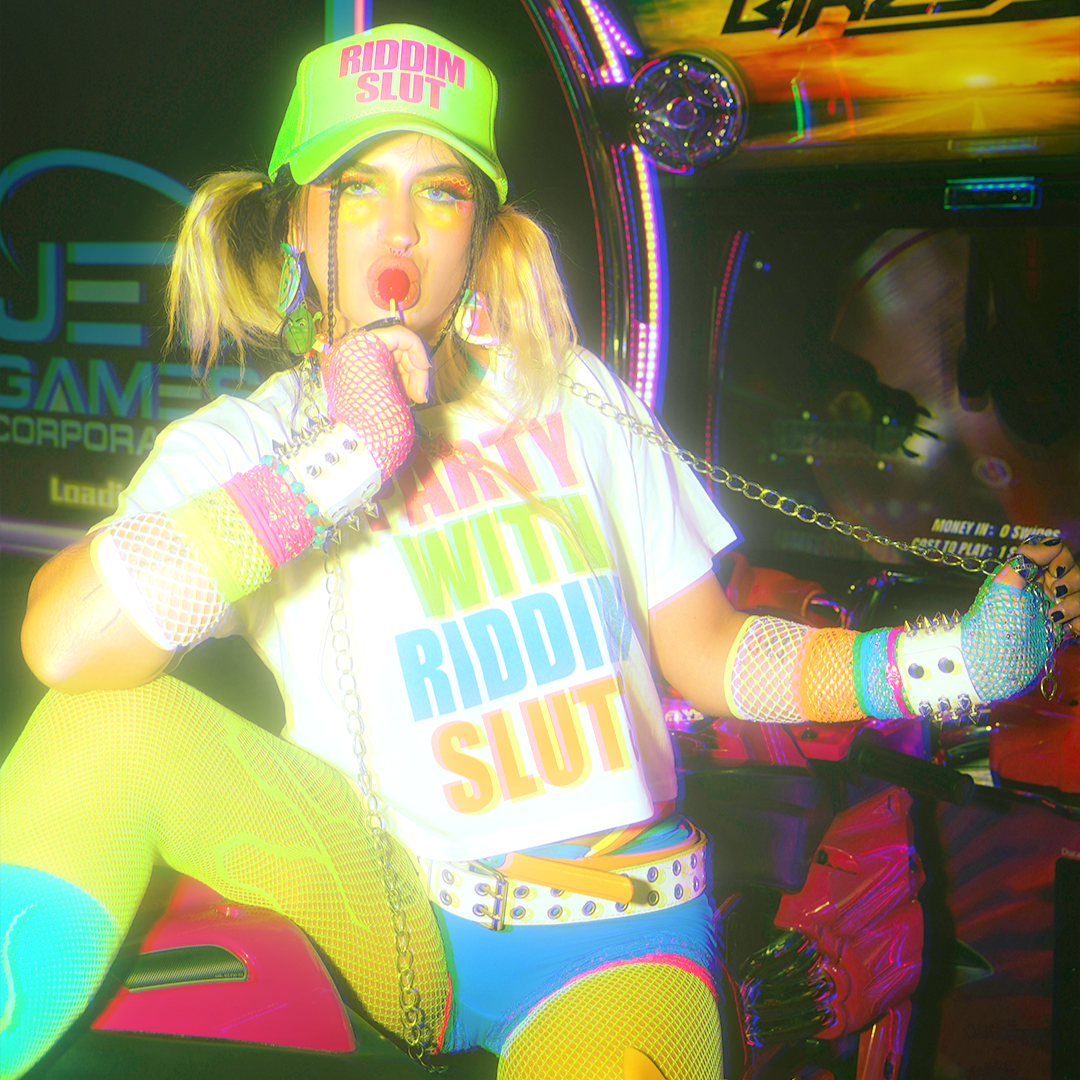 RIDDIM SLUT NEON GREEN TRUCKER HAT