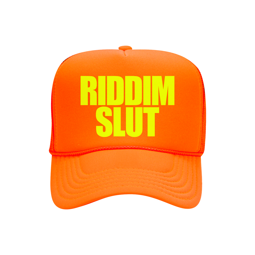 RIDDIM SLUT NEON ORANGE TRUCKER HAT
