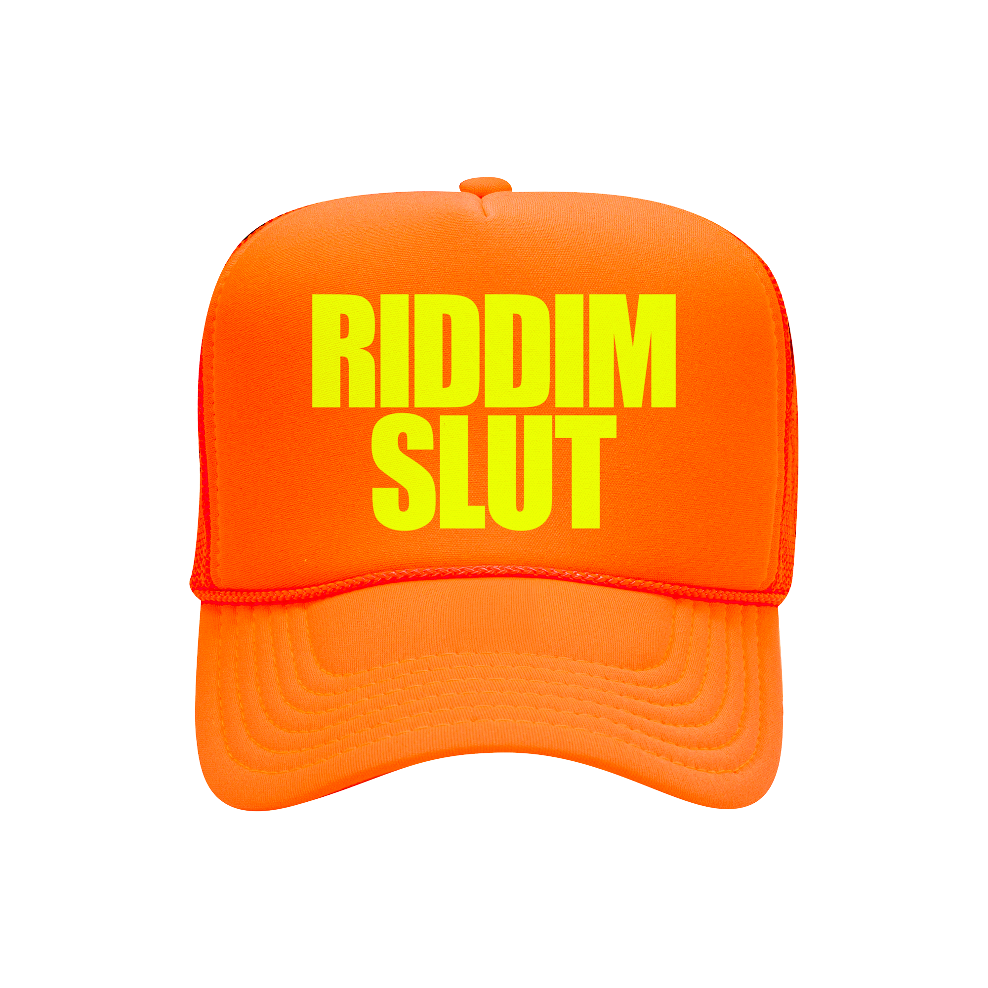RIDDIM SLUT NEON ORANGE TRUCKER HAT