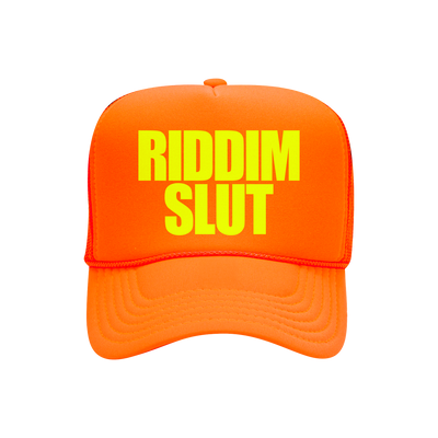 RIDDIM SLUT NEON ORANGE TRUCKER HAT