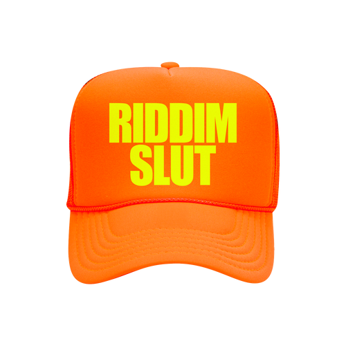 RIDDIM SLUT NEON ORANGE TRUCKER HAT
