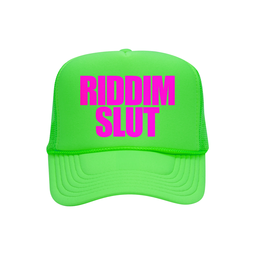 RIDDIM SLUT NEON GREEN TRUCKER HAT