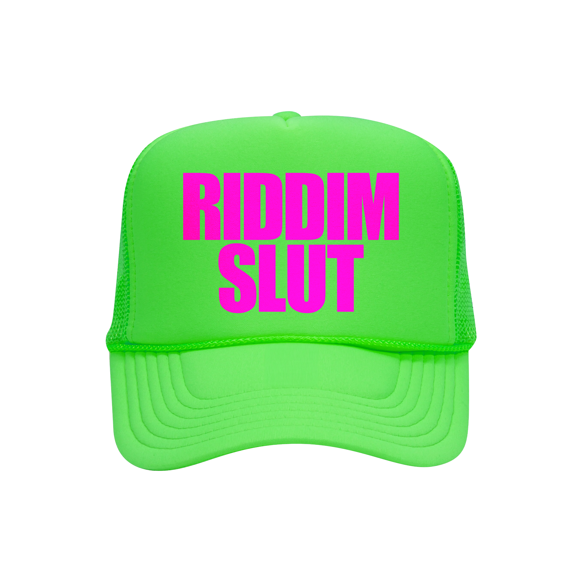 RIDDIM SLUT NEON GREEN TRUCKER HAT