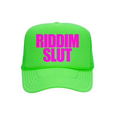 RIDDIM SLUT NEON GREEN TRUCKER HAT