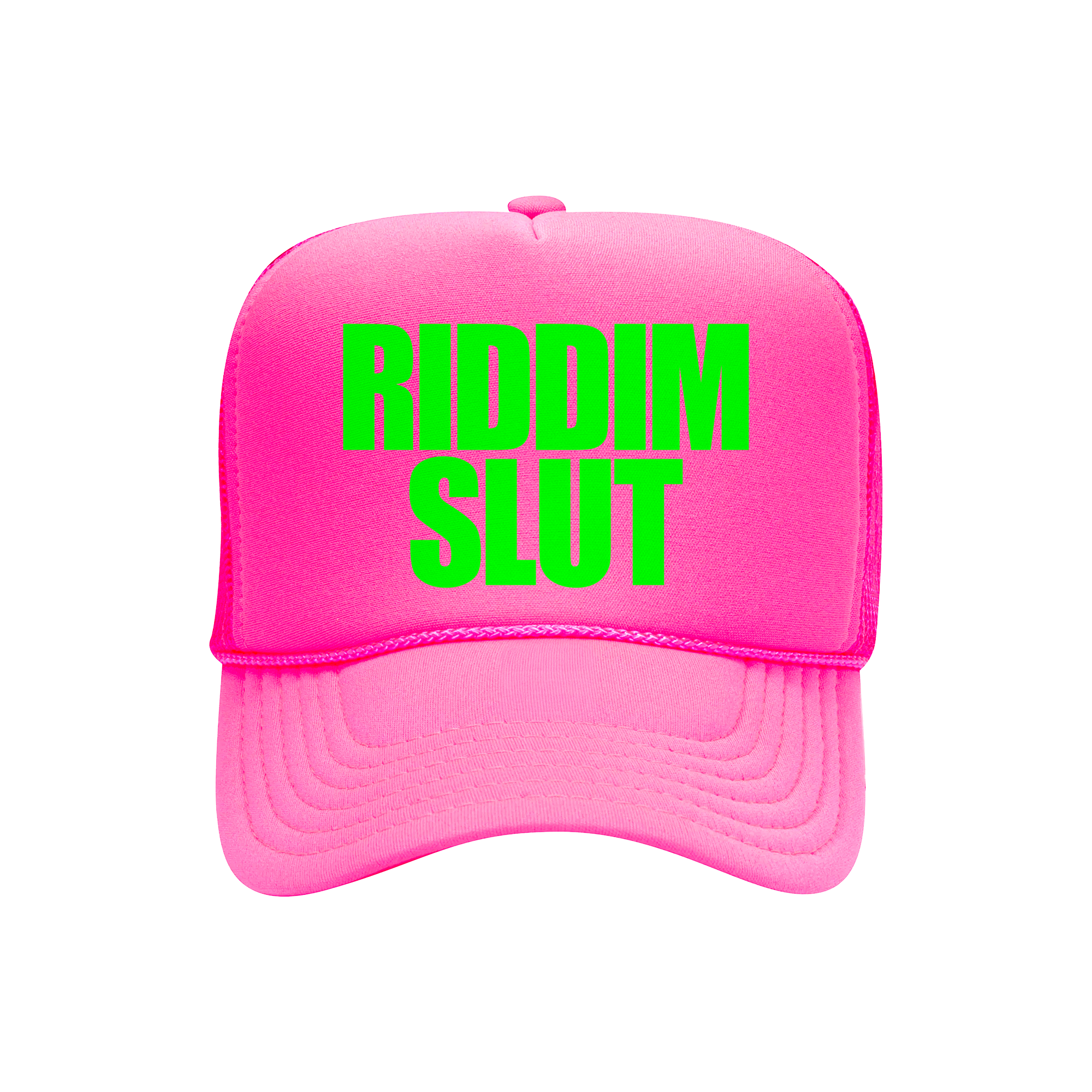 RIDDIM SLUT NEON PINK TRUCKER HAT