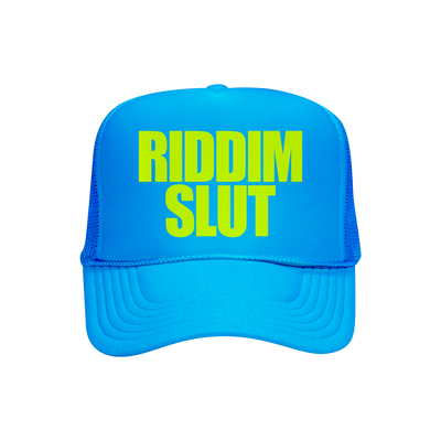 RIDDIM SLUT NEON BLUE TRUCKER HAT