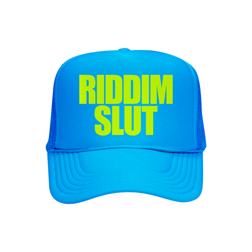 RIDDIM SLUT NEON BLUE TRUCKER HAT