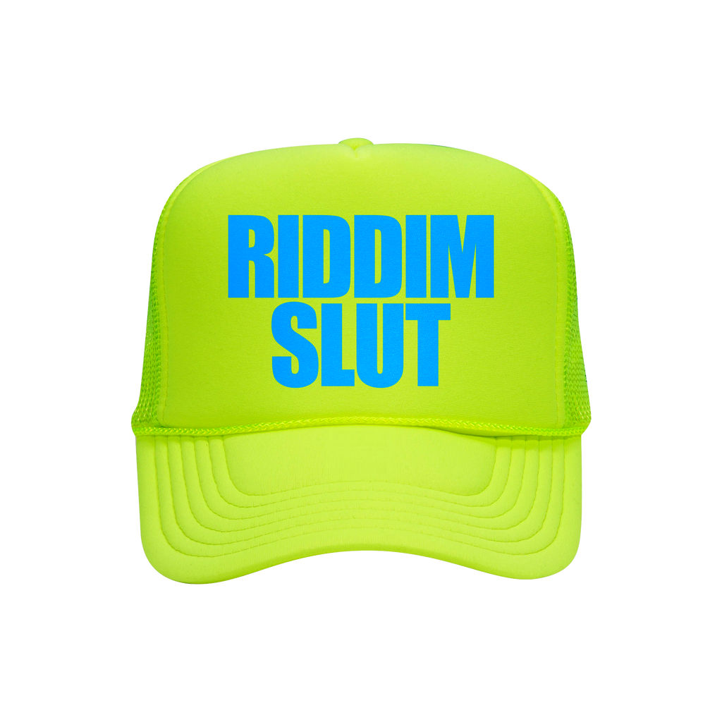 RIDDIM SLUT NEON YELLOW TRUCKER HAT
